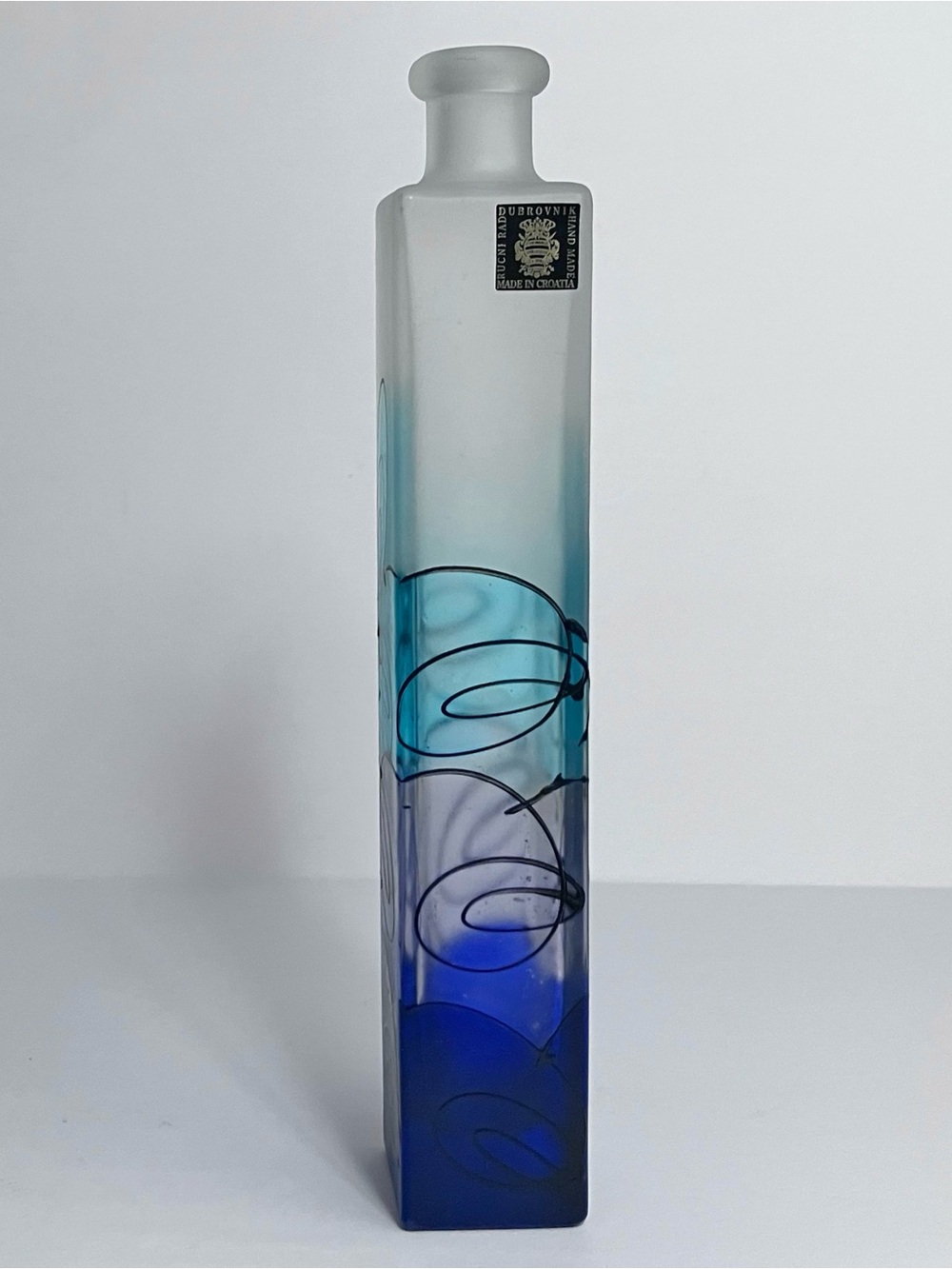 CROATIAN Stained Glass Bottle / RUNCI RAD in Dubrovnik / 9.75 Inches / HANDMADE
